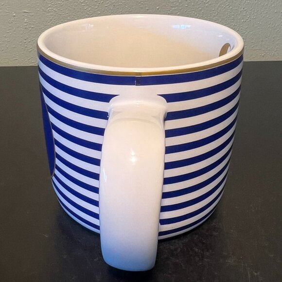 Letter C Monogram Initial Stoneware Mug ~ Blue & White Stripes w/ Gold Accents - Picture 5 of 8